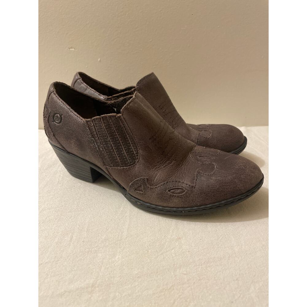 BORN Amibeth Size 7 Women's Brown Western Leather Ankle Booties Cowboy Boots‎